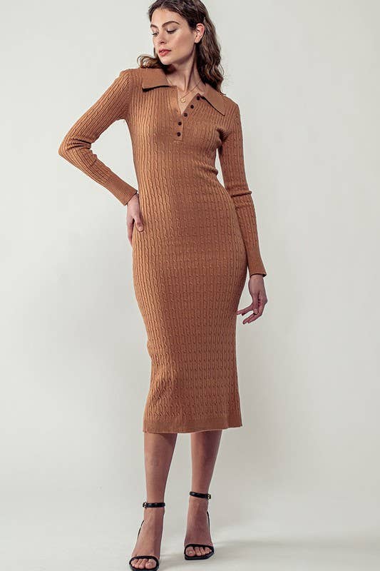 Urban Daizy Ribbed Collared Button Front Midi Sweater Dress H-Grey Dress - Women's (UDZ-DR-00328) – alternate view 3