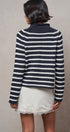 Striped Mock Neck Sweater with Rolled Neckline in IVORY NAVY - Women's Sweaters | Urban Daizy