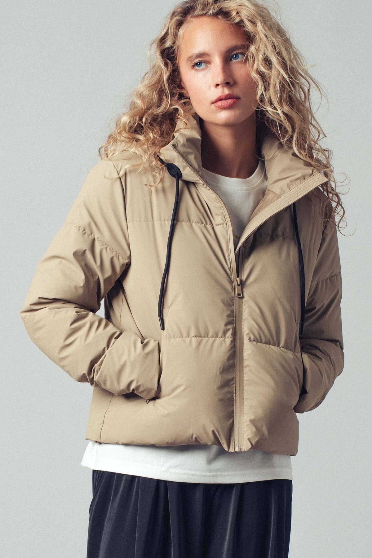 Urban Daizy Cozy Drawstring Hooded Puffer Jacket Black Puffer Jacket - Women's (UDZ-KN-00653) – alternate view 10