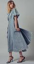 Urban Daizy Puff Sleeve A-Line Denim Maxi Dress Lt-Denim Dress - Women's (UDZ-DR-00392) – alternate view 3