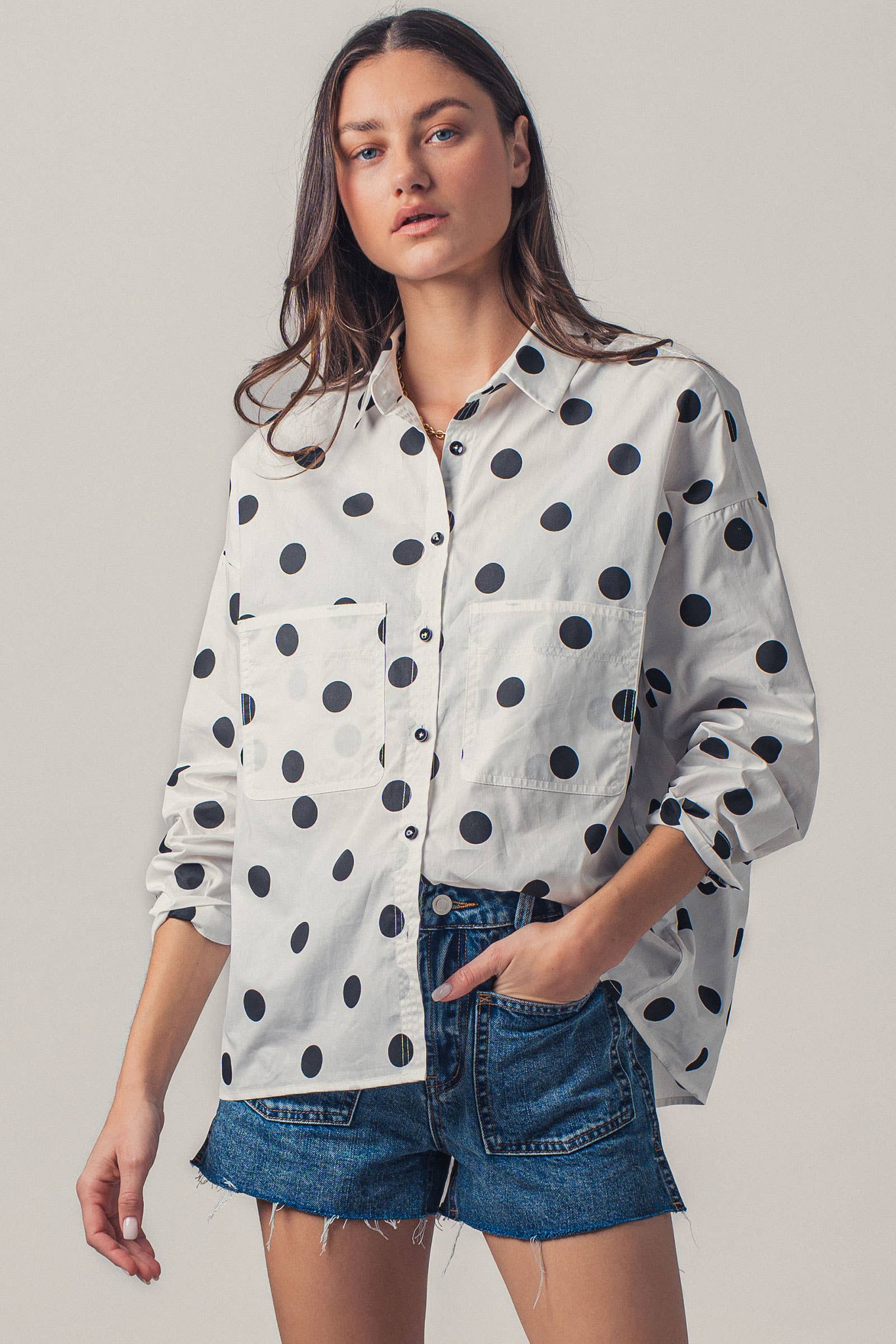 Relaxed Polka Dot  Button-Down Shirt