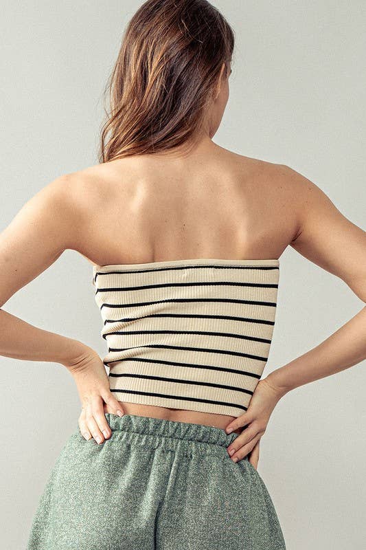 Urban Daizy Striped Ribbed Knit Strapless Tube Top Black Knit Top - Women's (UDZ-TP-00443) – alternate view 6