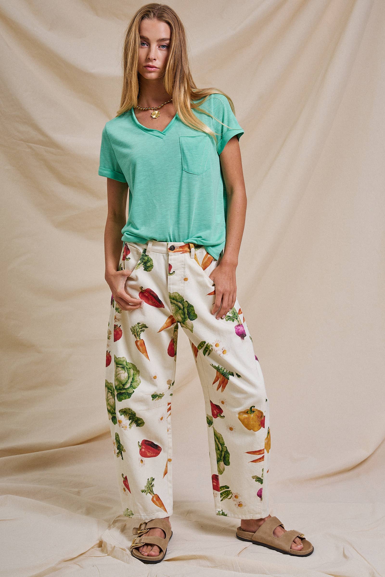 Rolled Sleeve V-Neck Pocket Tee