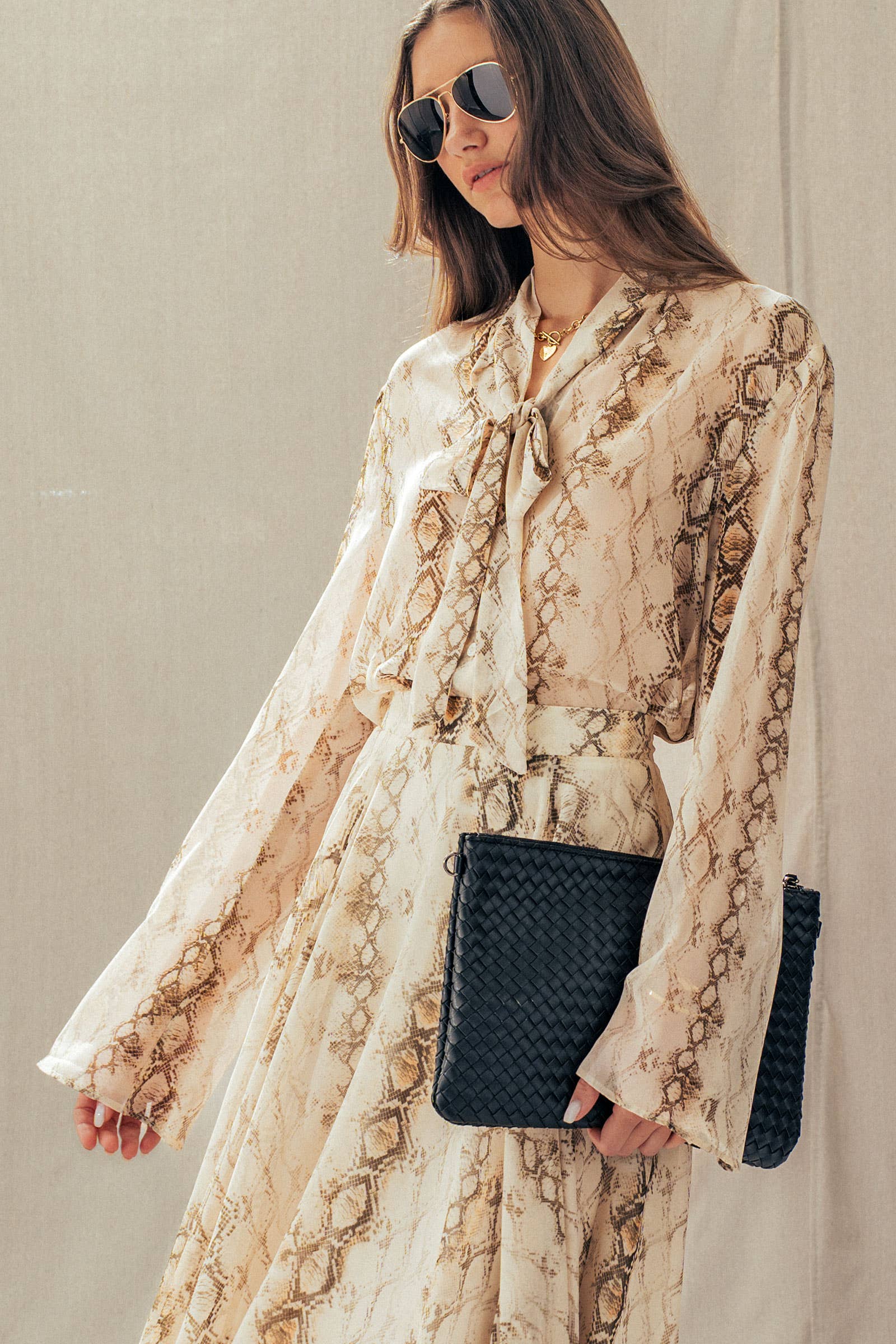 Urban Daizy Snake Print Tie Neck Blouse Long Sleeve Cream-Multi Blouse - Women's (UDZ-TP-01051) – alternate view 12