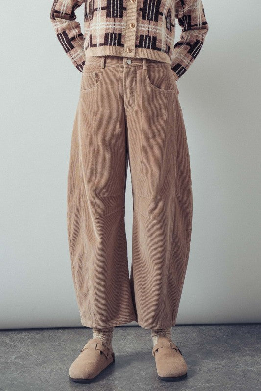 Inseam Stitch Detail Corduroy Barrel Jeans