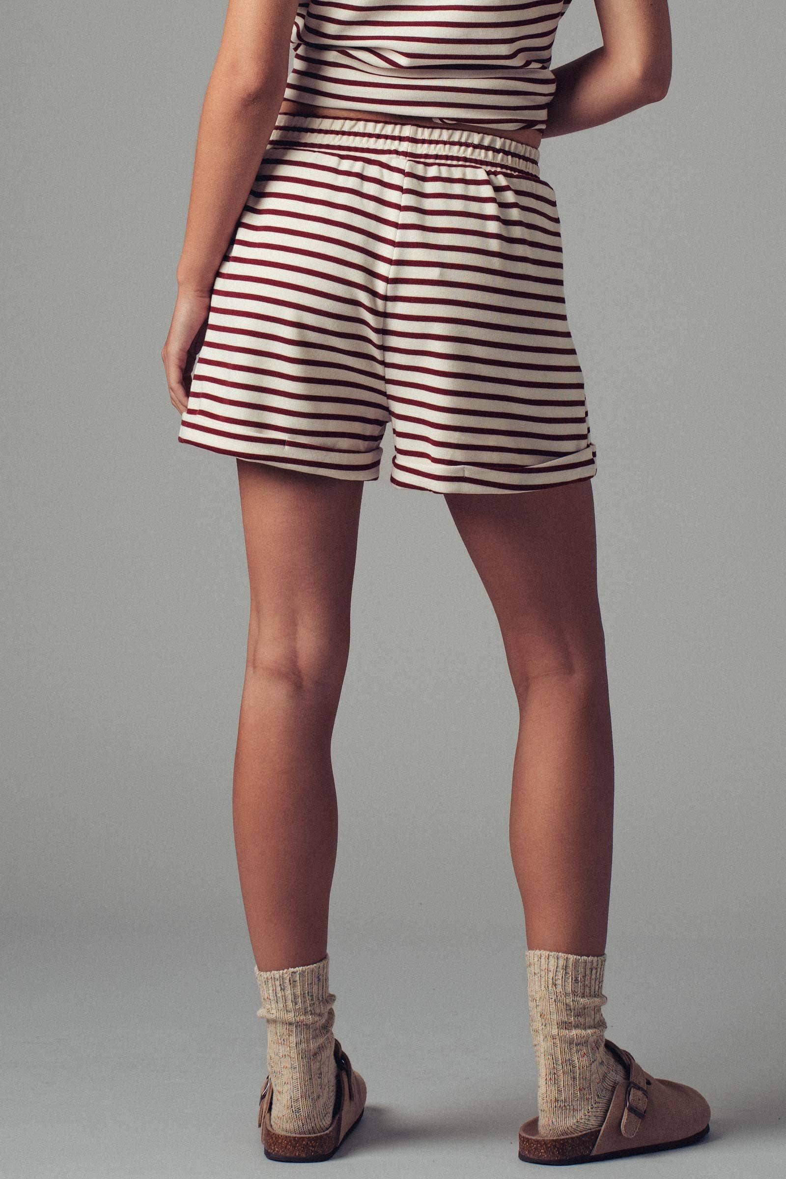 Urban Daizy Striped Knit Lounge Shorts Black Lounge Shorts - Women's (UDZ-TP-00814) – alternate view 4