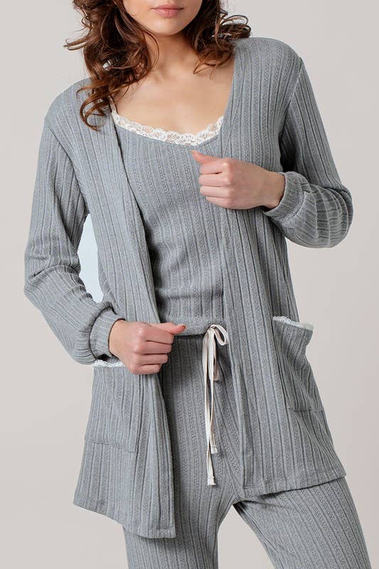 Urban Daizy Pointelle Knit Lace-Trim Pocket Cardigan Cocoa Cardigan - Women's (UDZ-KN-01037) – alternate view 4