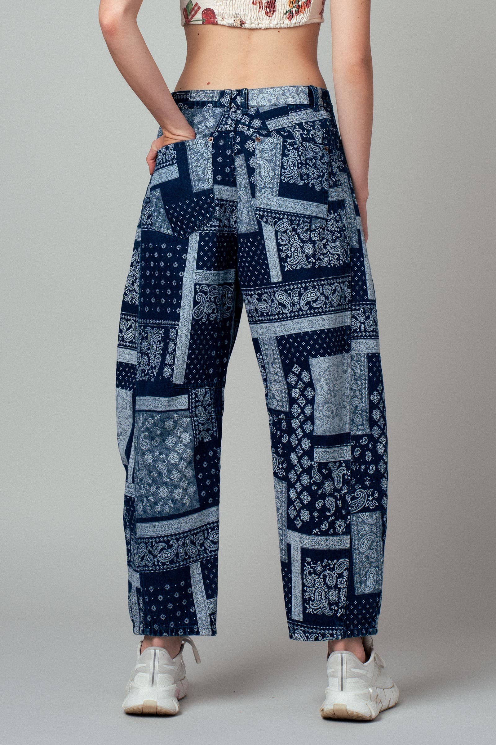 Urban Daizy Paisley Bandana Print Relaxed Fit Jeans Blue Jeans - Women's (UDPT0139)