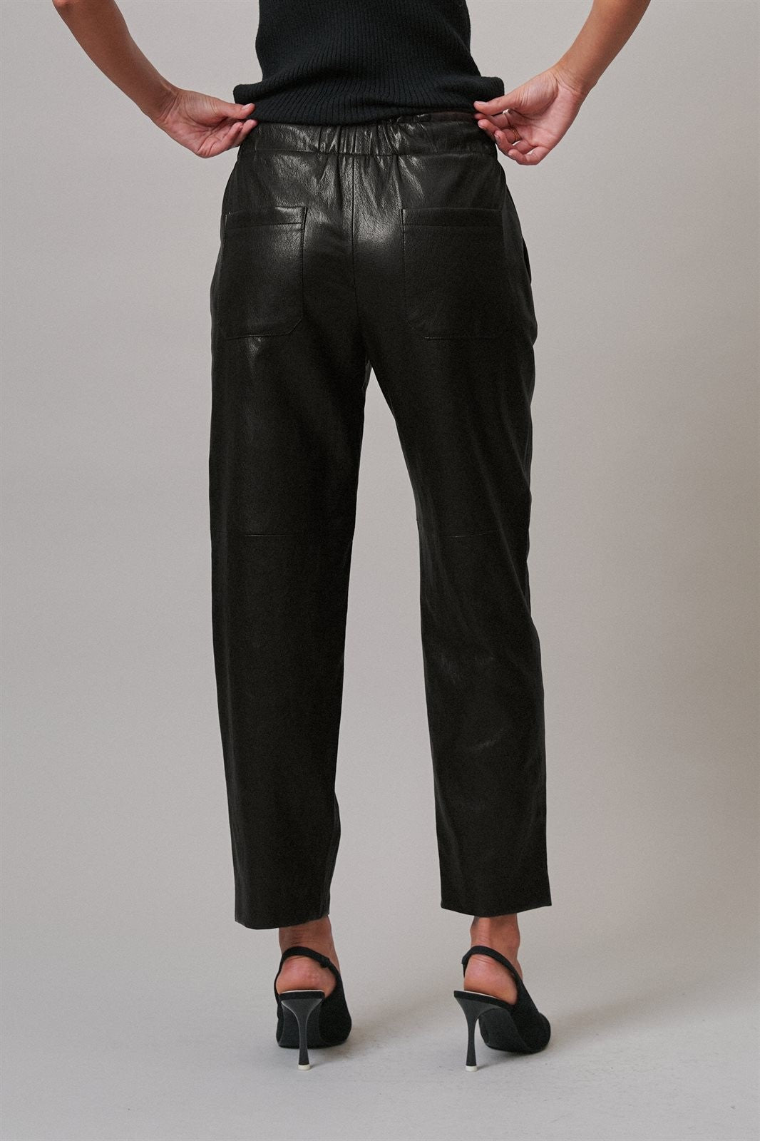 Faux Leather Drawstring Jogger Pants in BLACK - Women's Casual Pants | Urban Daizy