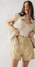 Urban Daizy Double Button Paper Bag Pleated Bermuda Shorts Beige Shorts - Women's (UDZ-PT-00015) – alternate view 6