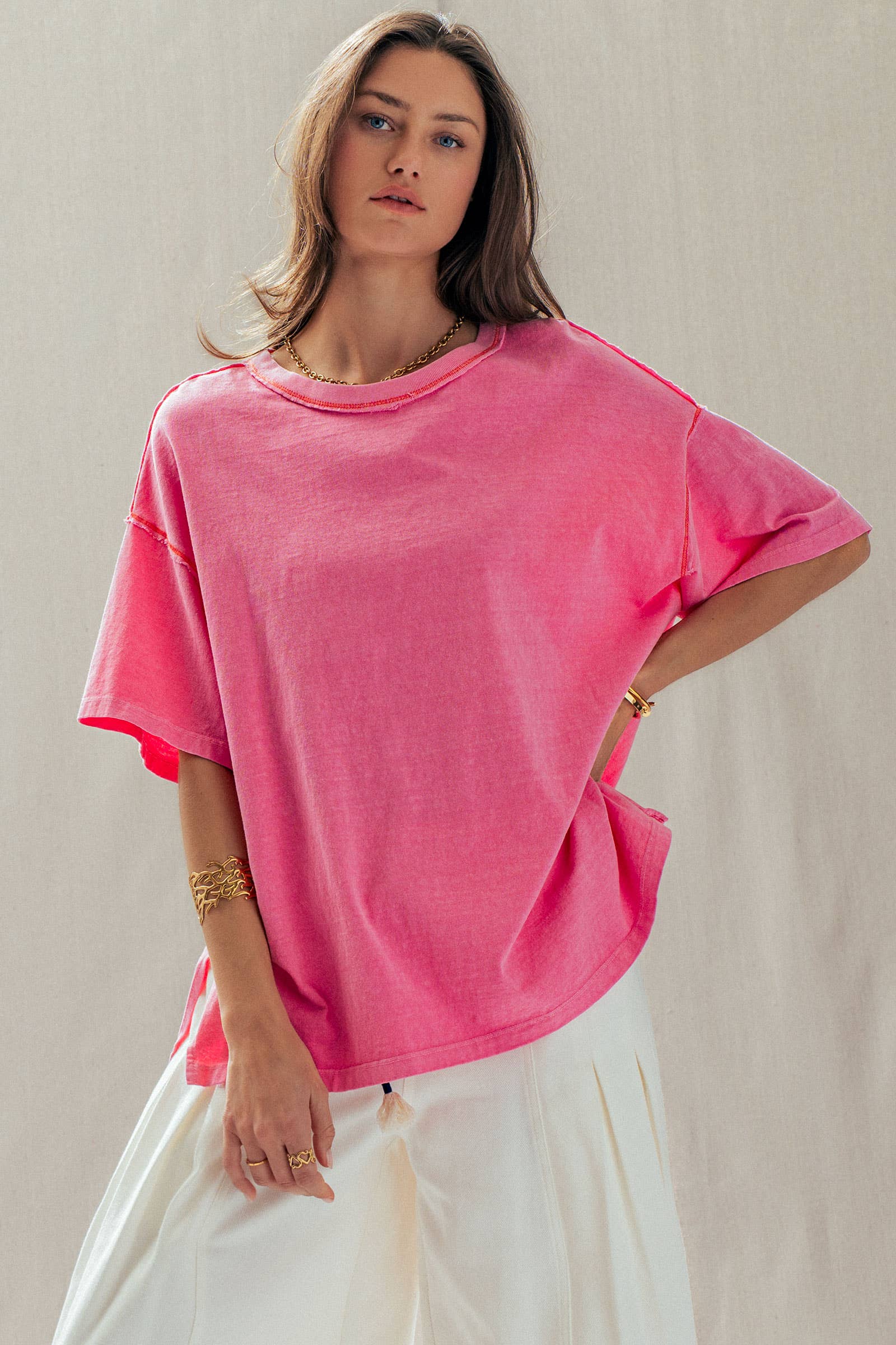 Contrast Stitch Mineral Wash Spring Oversized Tee