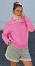 Wool Blend Half Zip Sweater with Double Collar in PINK - Women's Sweaters | Urban Daizy