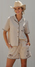 Sweet Cowgirl Boot Stitch Embroidered Shirt in LINEN - Women's Shirts & Blouses | Urban Daizy