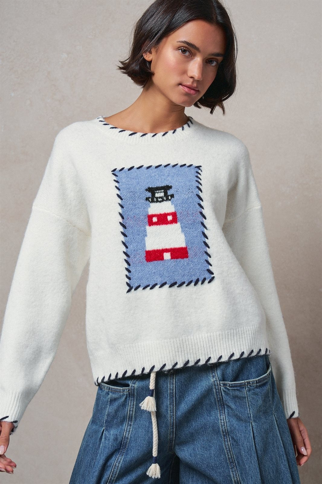 Lighthouse Knit Sweater in IVORY - Women's Sweaters | Urban Daizy