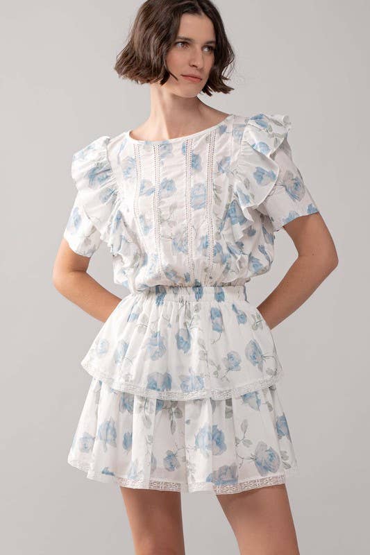 Urban Daizy White Blue Floral Ruffle Sleeve Tiered Mini Dress Ivory Dress - Women's (UDZ-AC-00158) – alternate view 13