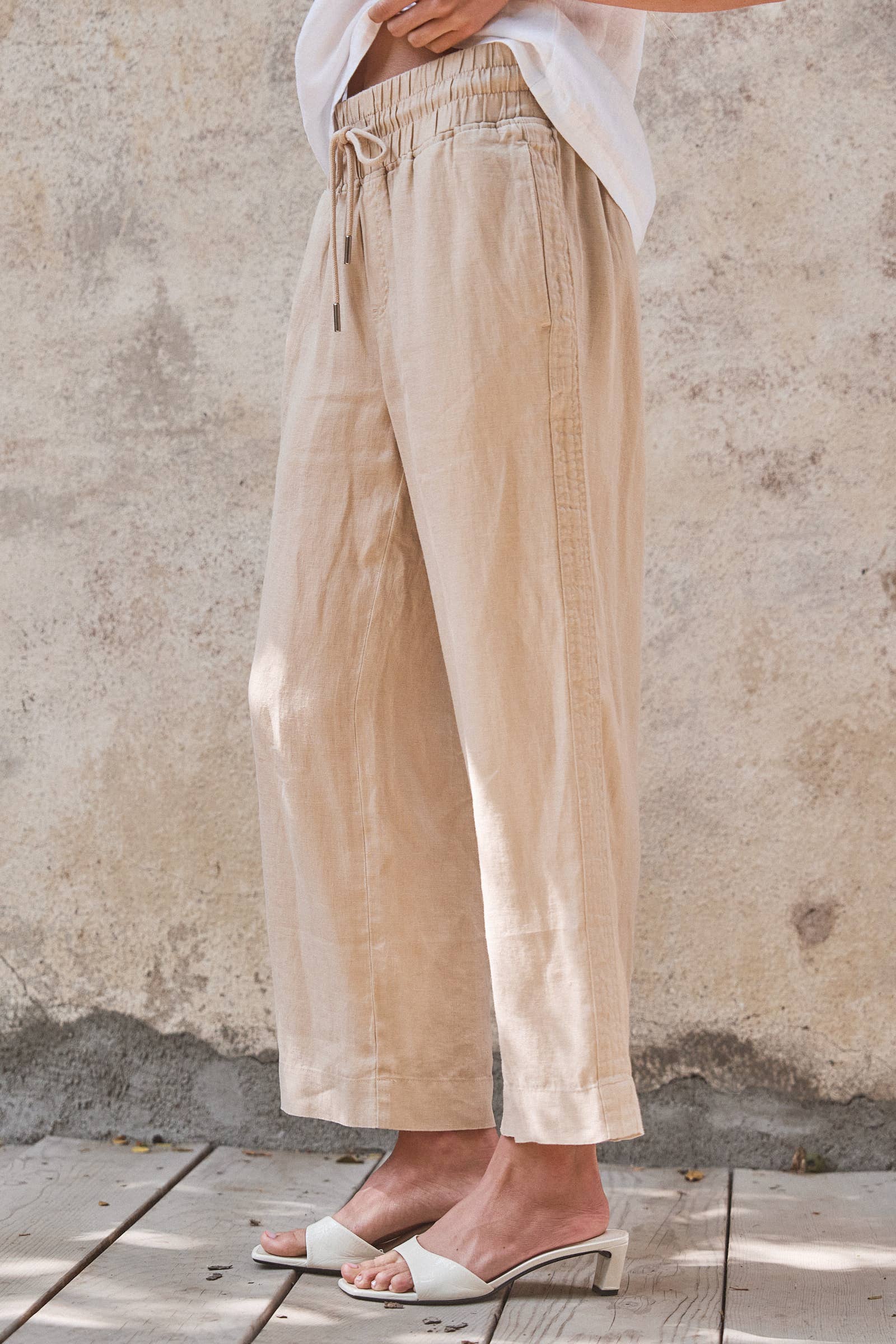 Urban Daizy Linen Wide-Leg Drawstring Pants Navy-Stripe Pants - Women's (UDPT0177-Navy-Stripe) – alternate view 13