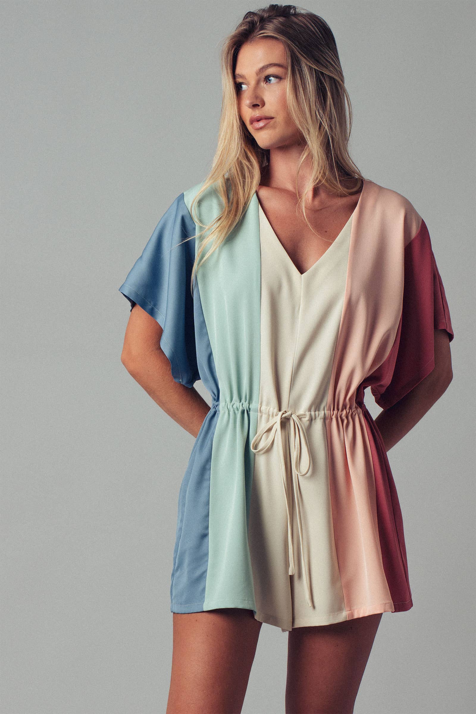 Urban Daizy Multi Color Block V-Neck Romper Multi Romper - Women's (UDZ-JR-00048) – alternate view 3