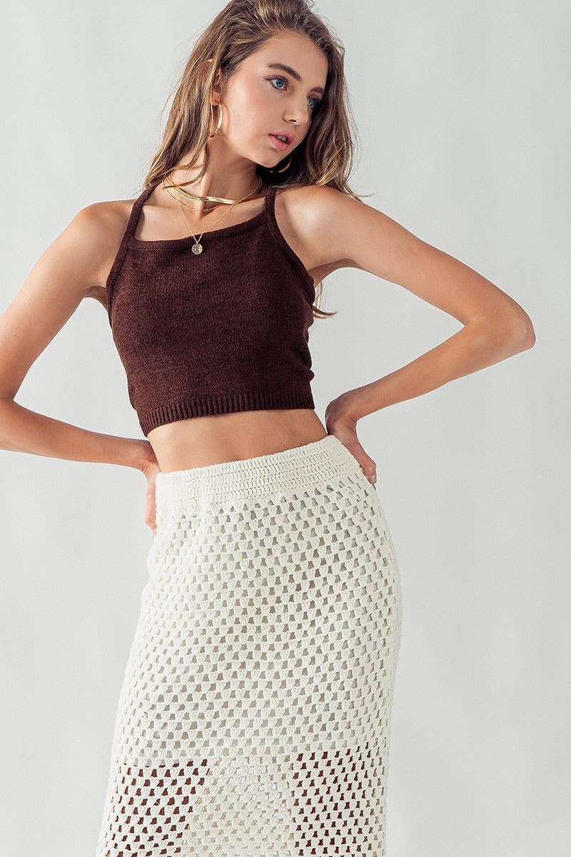 Cross Back Tie Knit Crop Top