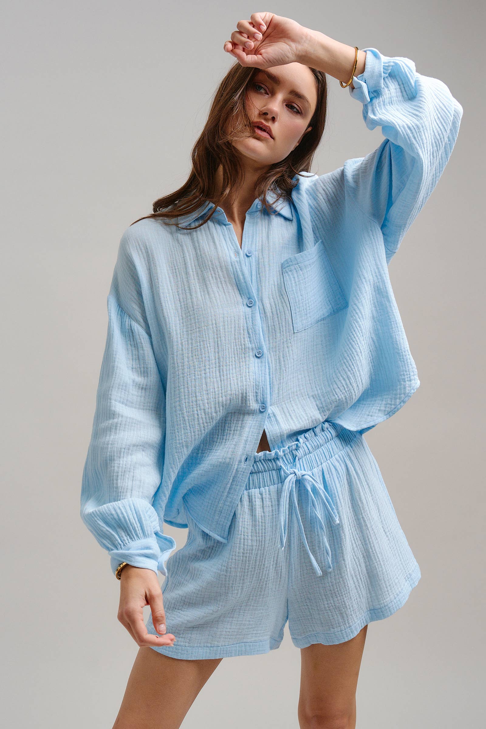 Crinkle Cotton Gauze Resort Button-Up Set