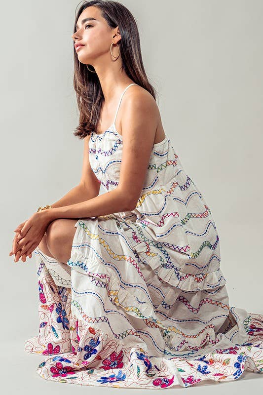 Urban Daizy Ruffle Tiered Embroidered Split Midi Dress White-Multi Dress - Women's (UDZ-DR-00262) – alternate view 7