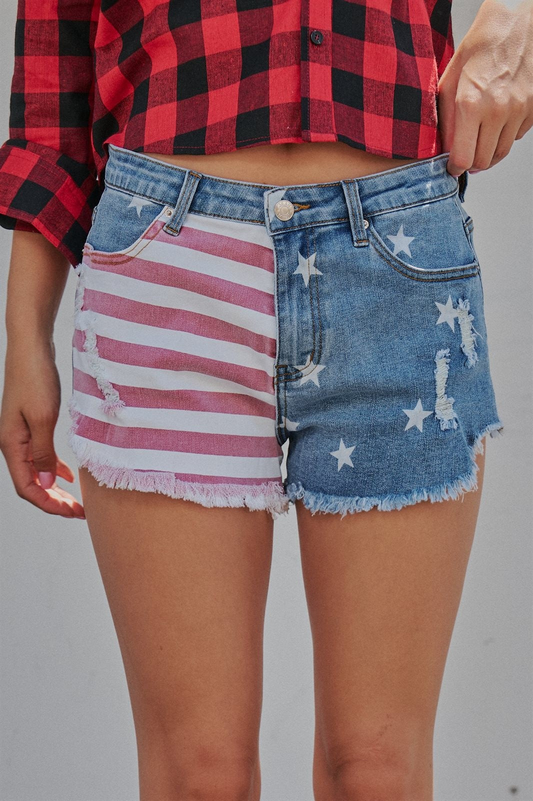 All American Girl Cutoff Denim Shorts in LT DENIM - Women's Casual Shorts | Urban Daizy