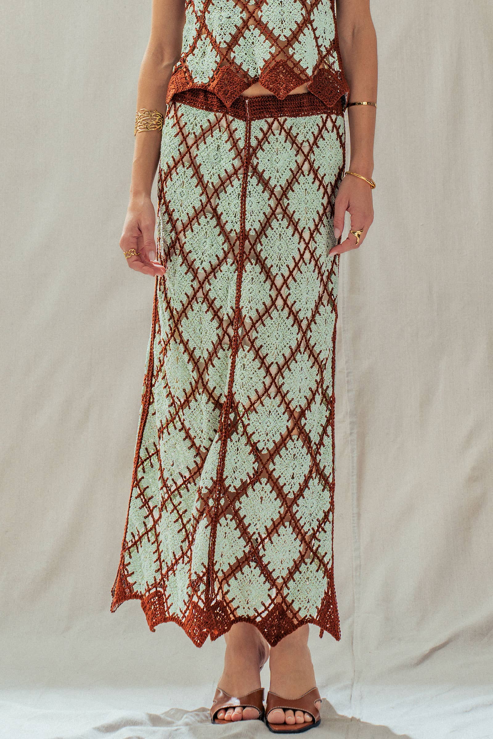 Diamond Pattern Open-Knit Crochet Skirt