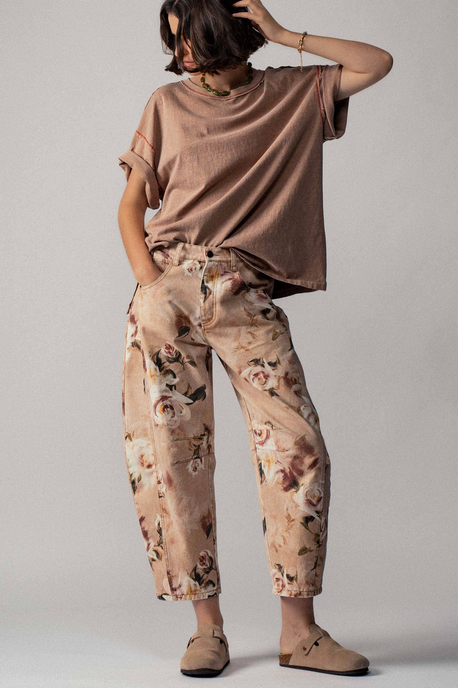 Urban Daizy Vintage Rose Print Wide Leg Jeans Multi Jeans - Women's (UDPT0093-Multi) – alternate view