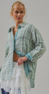 Oversized Plaid Cotton Button-Down Shirt in GREEN - Women's Shirts & Blouses | Urban Daizy