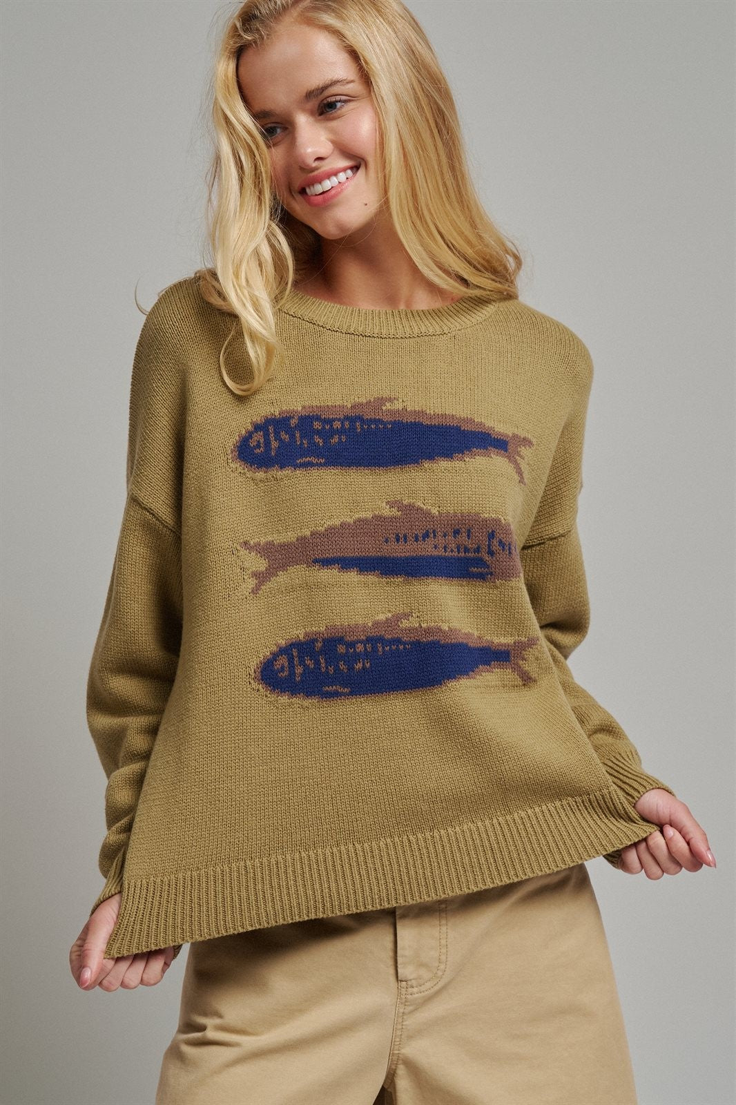 Seaside Sardine Oversized Summer Knit Sweater in LT OLIVE - Women's Sweaters | Urban Daizy