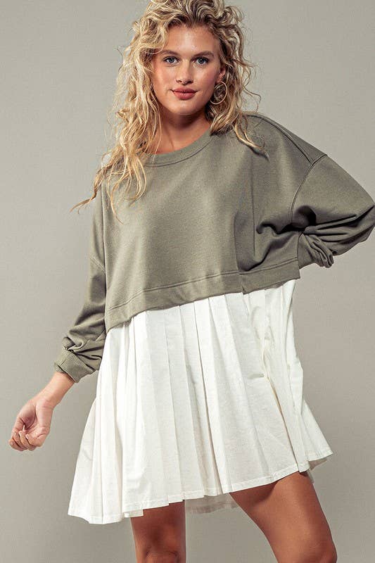 Urban Daizy Pleated Skirt Layered Statement Sweater Dress Rust Dress - Women's (UDZ-DR-00306) – alternate view 5