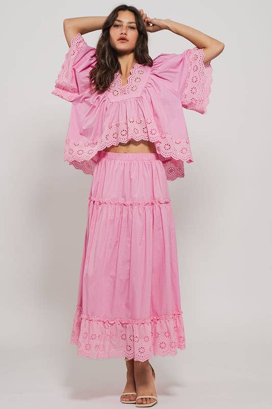 Urban Daizy Laced Eyelet Tiered Midi Skirt Lt-Blue Skirt - Women's (UDZ-SK-00108) – alternate view 19