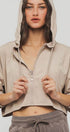 Urban Daizy Cropped Zip Up Drawstring Hooded Workout Jacket Stone Athletic Jacket - Women's (UDZ-OT-00350) – alternate view 2