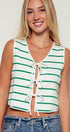 Urban Daizy Striped Tie-Front Cropped Knit Top Black White Knit Top - Women's (UDZ-TP-00750) – alternate view 3