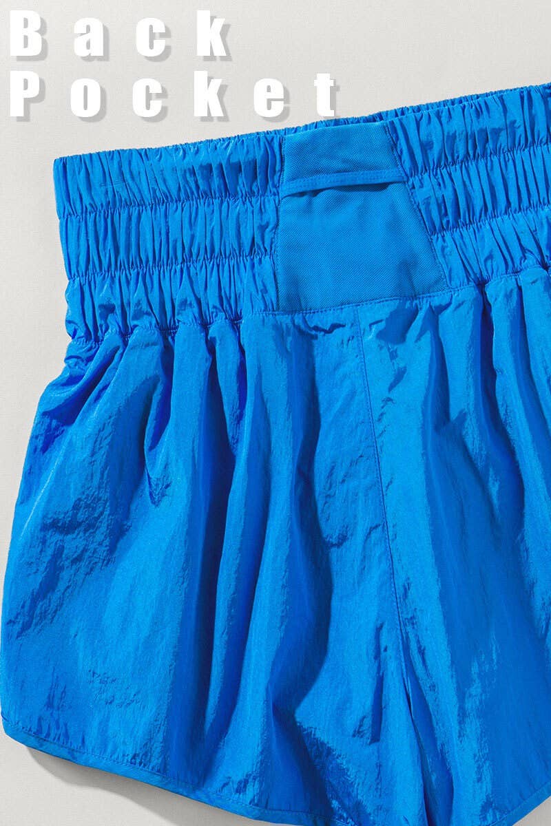 High-Waisted Smocked Nylon Running Shorts with Liner
