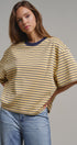 Oversized Striped Contrast Neck Boxy Tee