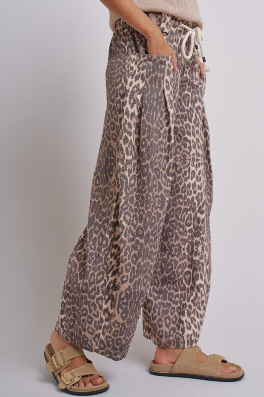 Vintage Wash Leopard Print Barrel Pants