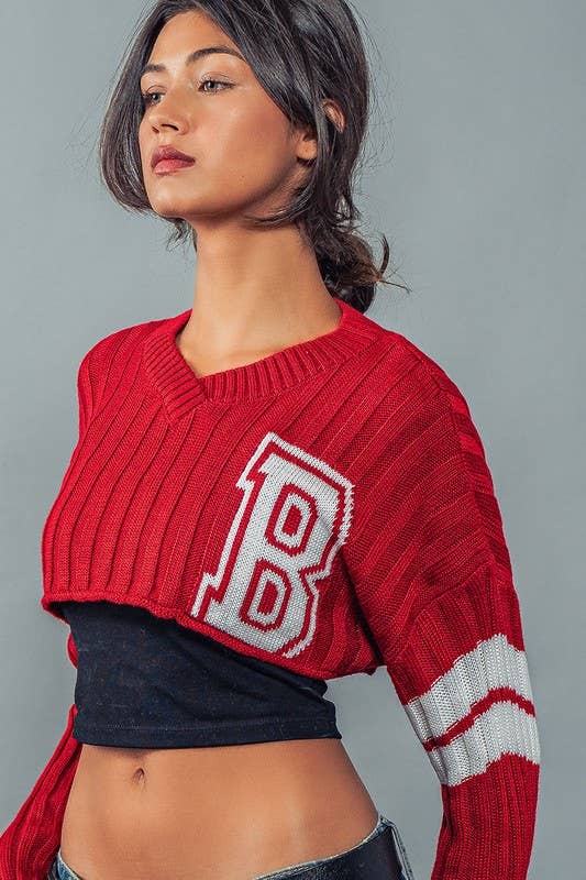 Urban Daizy Cropped Ribbed Knit V-Neck Sweater H-Grey Knit Top - Women's (UDZ-TP-00637) – alternate view 7