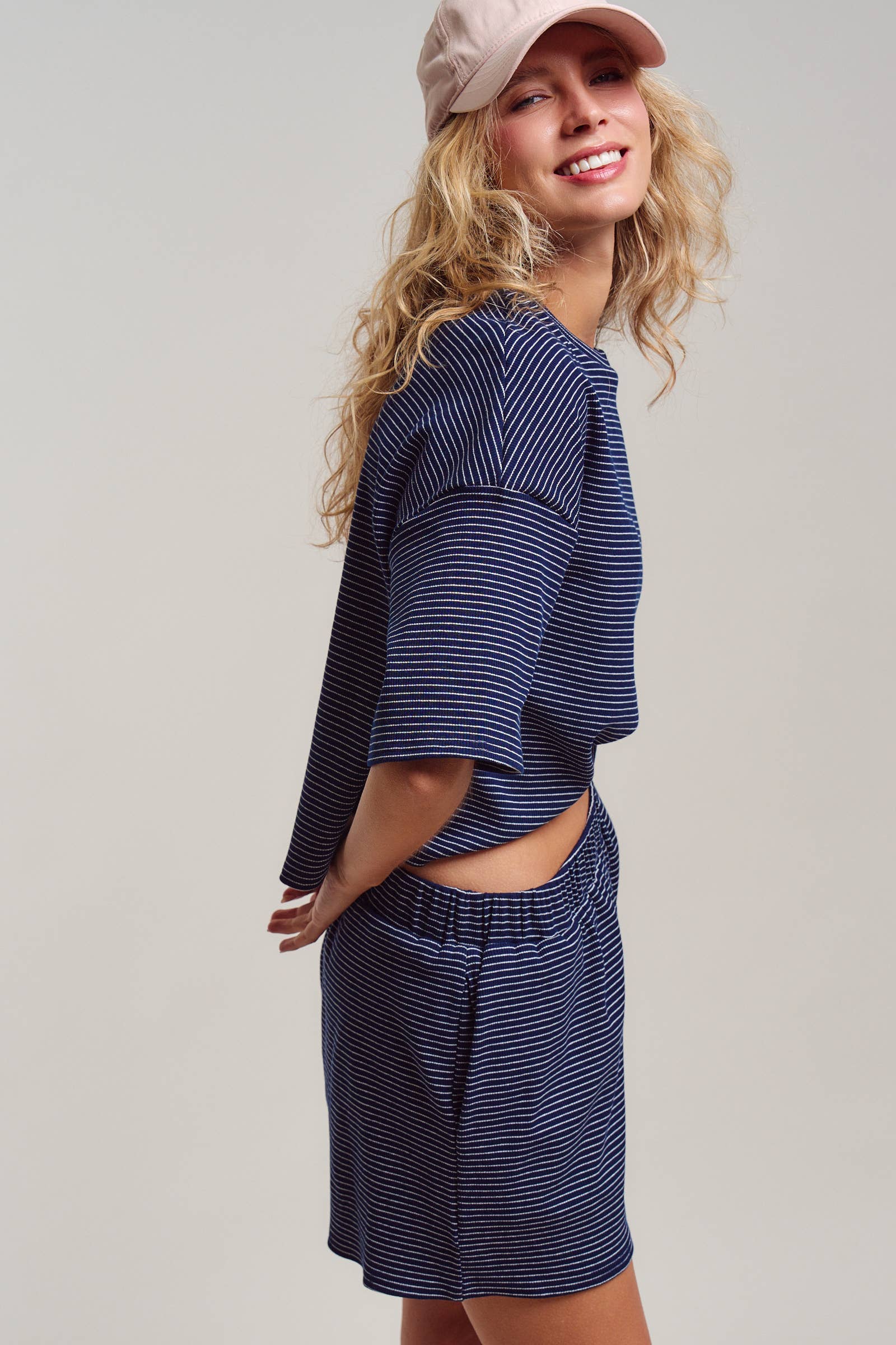 Striped Knit Two-Piece Lounge Set Boxy Tee