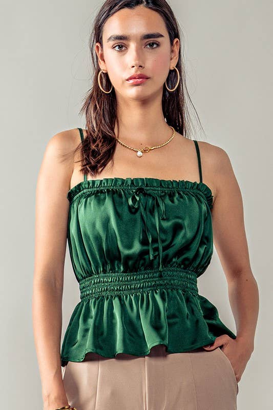 Urban Daizy Silky Gathered Waist Spaghetti Strap Summer Top Black Blouse - Women's (UDZ-TP-00542) – alternate view 4