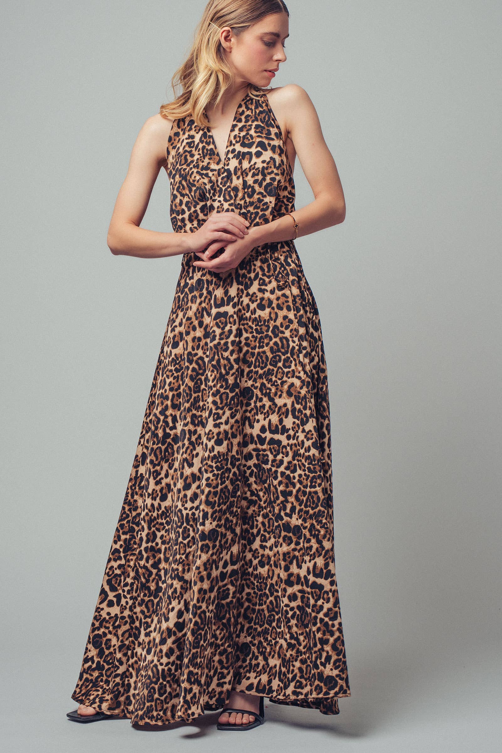 Urban Daizy Open Back Leopard Print Halter Maxi Dress Brown Dress - Women's (UDZ-KN-00657)