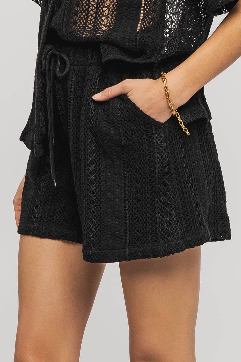 Urban Daizy Bohemian Crochet Knit Drawstring Elastic Waist Pocket Shorts Black Shorts - Women's (UDZ-PT-00084) –…