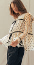 Urban Daizy Polka Dot Mesh Babydoll Top Velvet Bow Tie Ivory-Black Blouse - Women's (UDZ-TP-01052) – alternate view 3