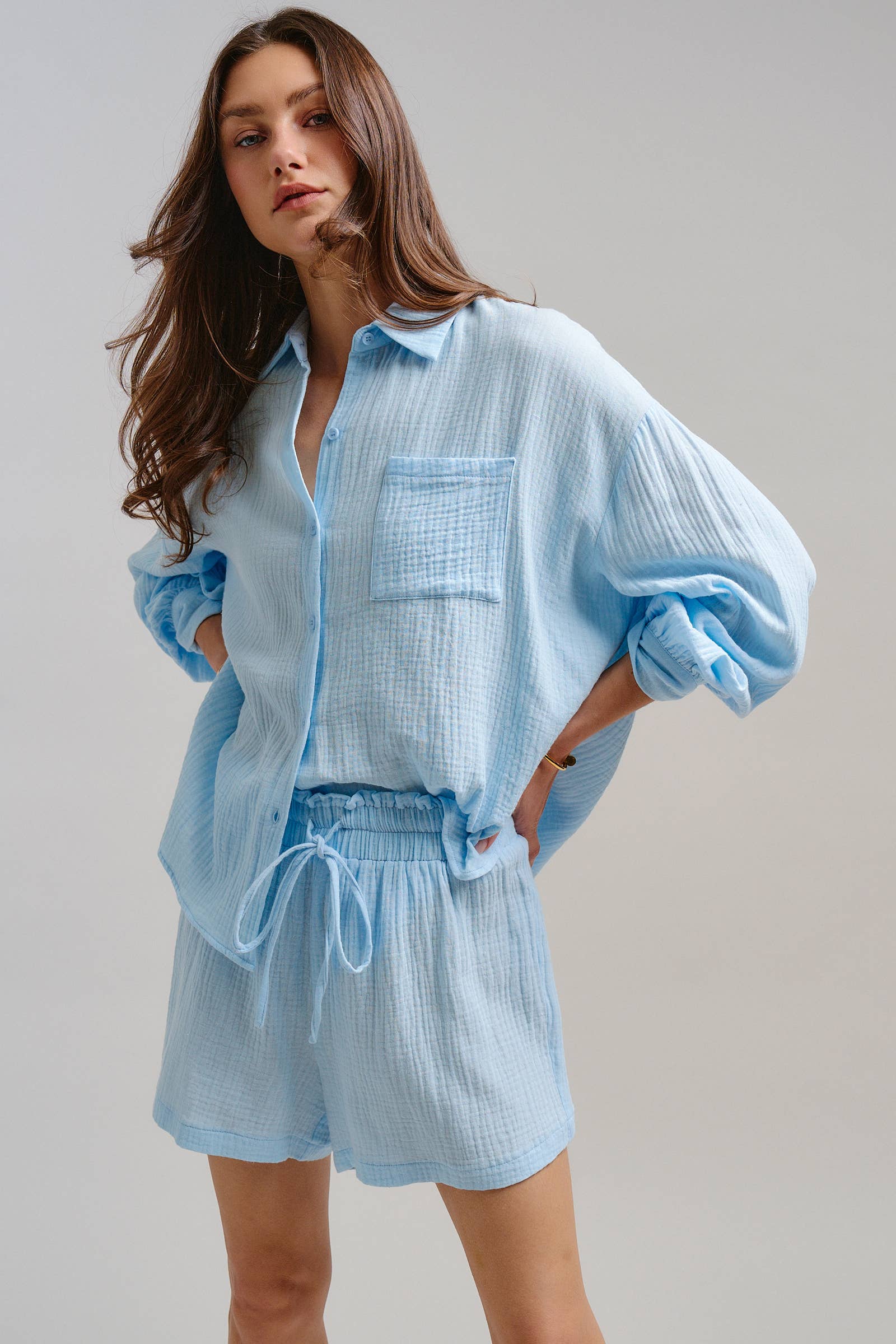 Crinkle Cotton Gauze Resort Button-Up Set