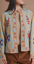 Embroidered Corduroy Jacket with Folk Floral Scroll in KHAKI - Women's Jackets & Blazers | Urban Daizy