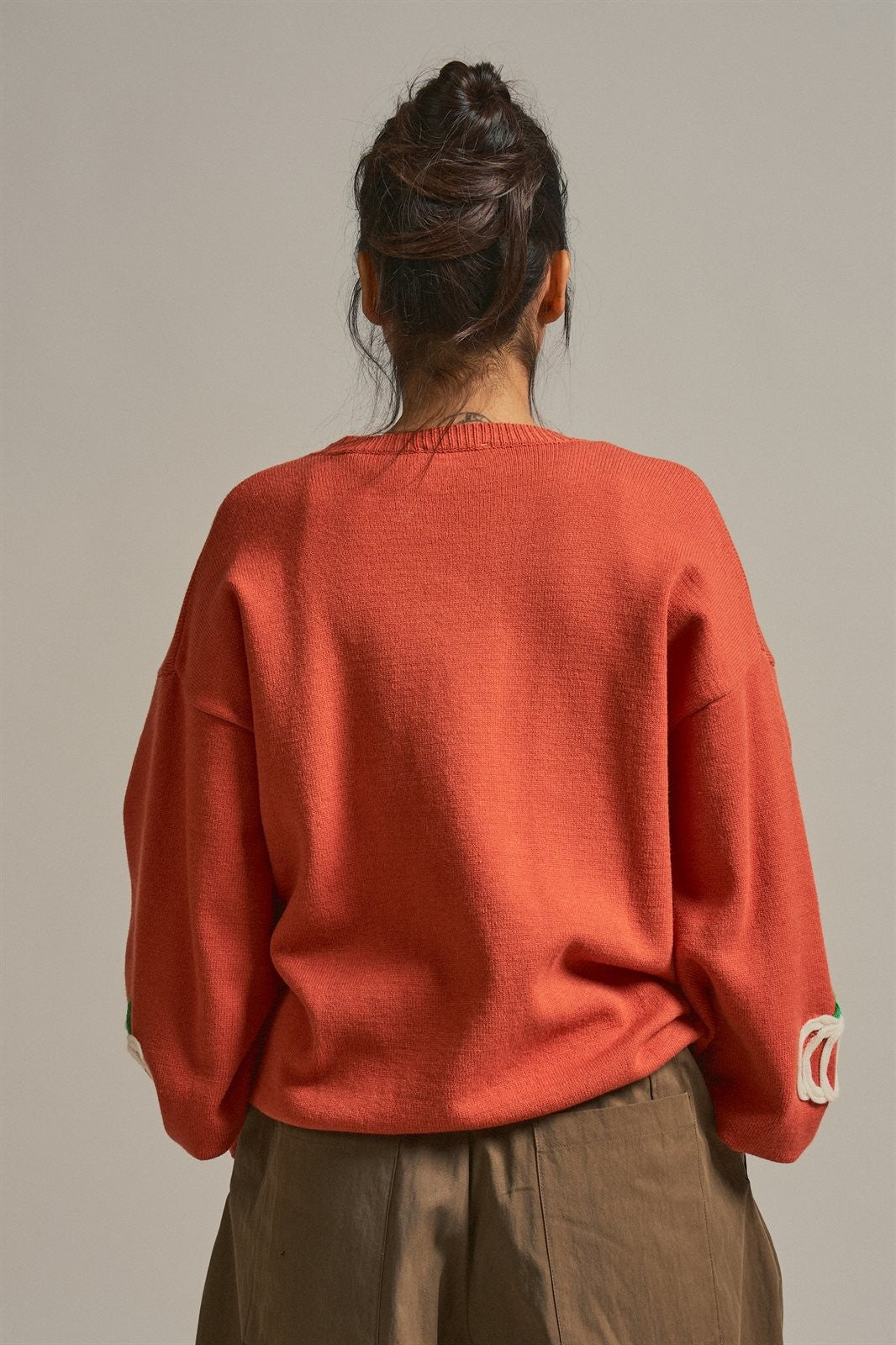 Pumpkin Embroidered Crew Neck Sweater in RUST - Women's Sweaters | Urban Daizy