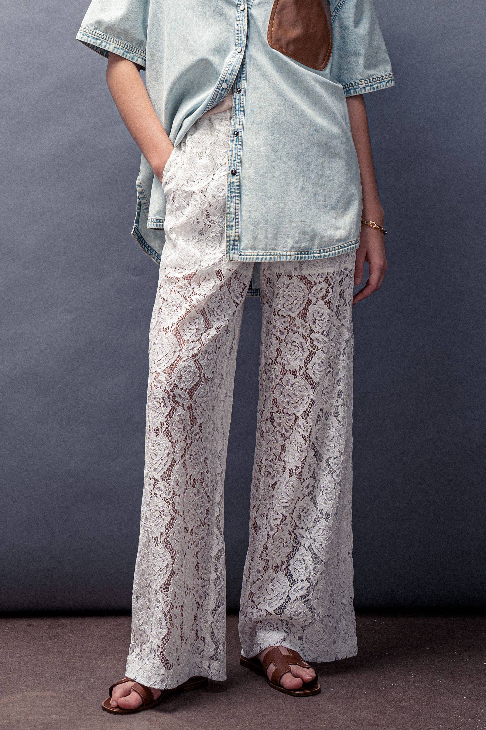 Urban Daizy Floral Lace Wide-Leg Drawstring Pants Black Pants - Women's (UDPT0083-Black) ��� alternate v