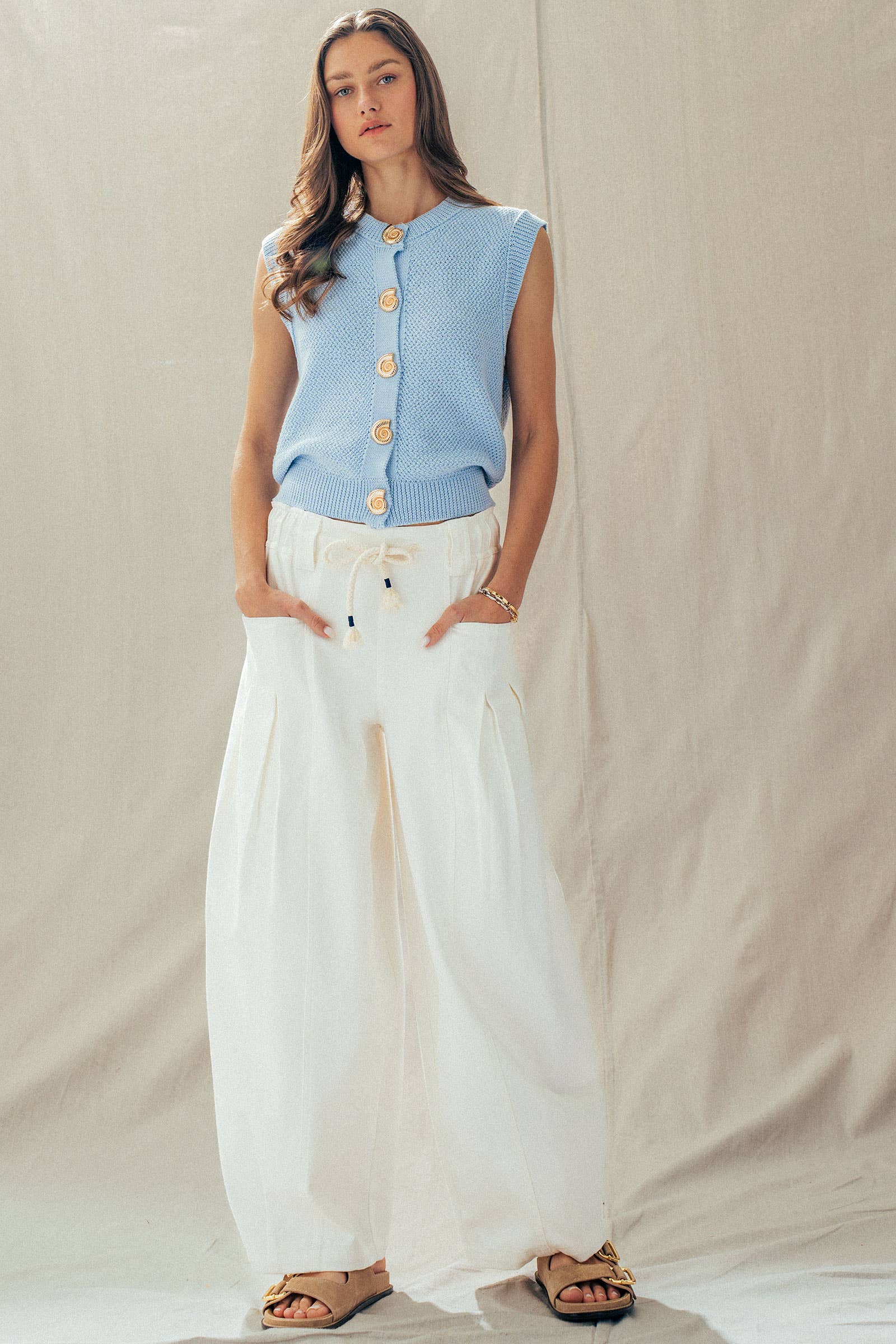 Urban Daizy Textured Knit Vest Seashell Buttons Blue Sweater Vest - Women's (UDZ-KN-01049) – alternate view 17