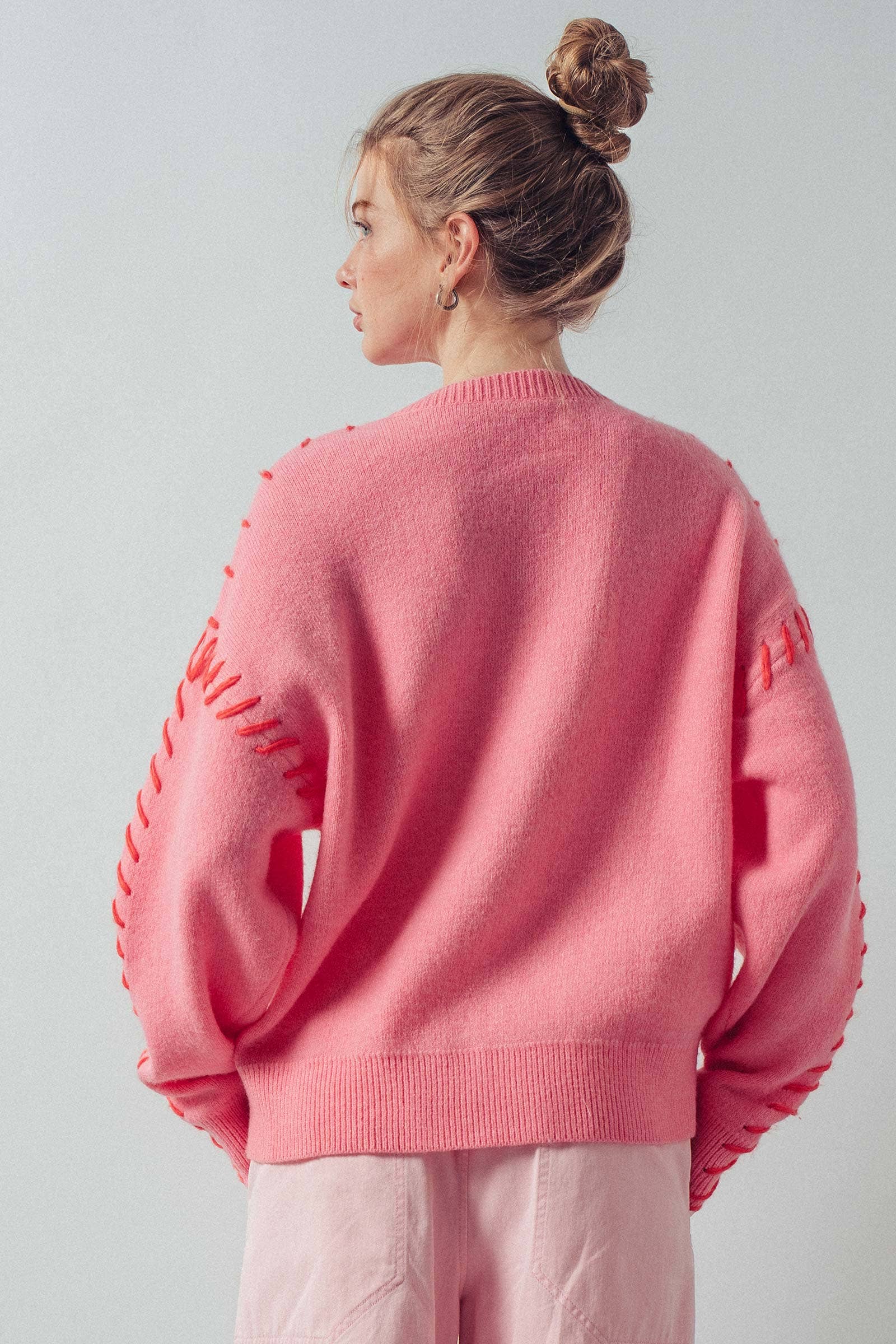 Contrast Whipstitch Detail Knit Sweater