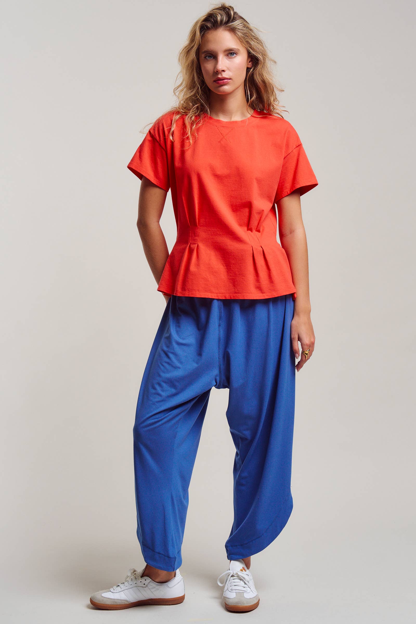 Pleated Waist Cotton Spandex Everyday Tee