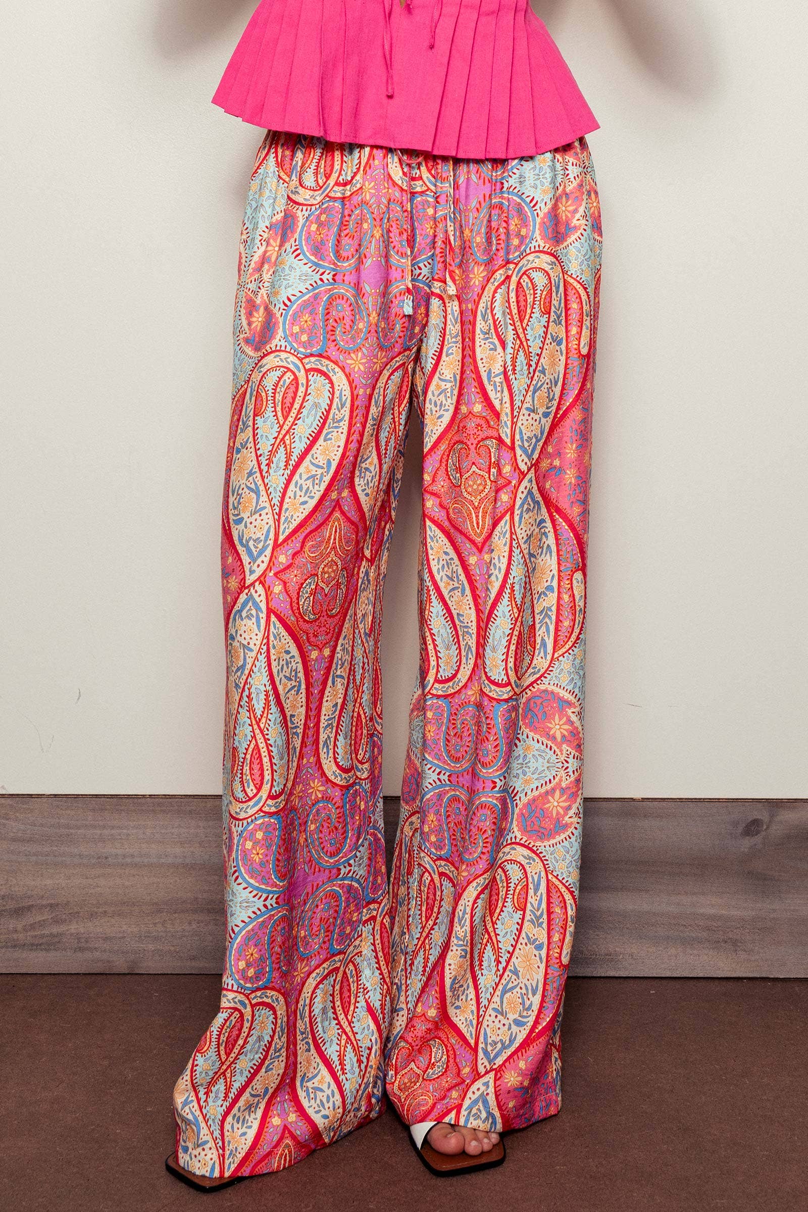 Paisley Print Wide-Leg Statement Pants